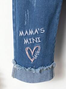 Medium Wash Blue Baby Girls' Cute Embroidered Wide-Leg Denim Jeans With Folded Hem - Medium Wash - View 7