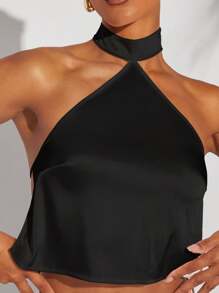 Hauture Halter Neck Tie Backless Top