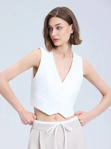 Women's Fashionable V-Neck Sleeveless Vest In Simple Short Western Style - White - View 6