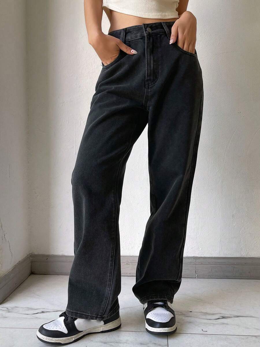 DAZY Women's Plain Simple Daily Denim Jeans - Dark Grey - View 1