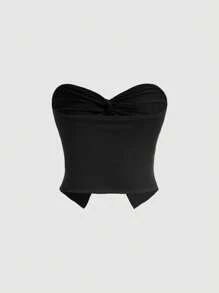 SHEIN MOD White Twist Bandeau Top & Long Skirt Two-Piece Set - Black - View 4