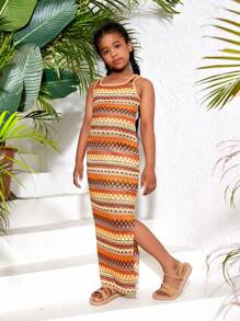 SHEIN Robe sans manches décontractée et de vacances pour préadolescentes