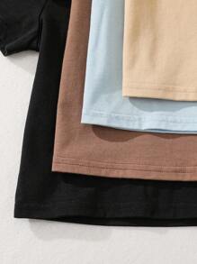 SHEIN 4pcs Baby Boy/Girl Casual Soft Knitted Solid Color Round Neck Short Sleeve T-Shirt Set - Camel - View 3