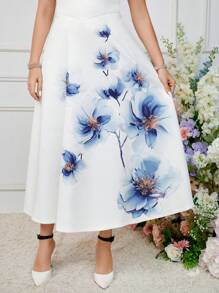 Modelyn 大碼花卉印花圓領度假風夏季連衣裙 - 白色 - 查看 5