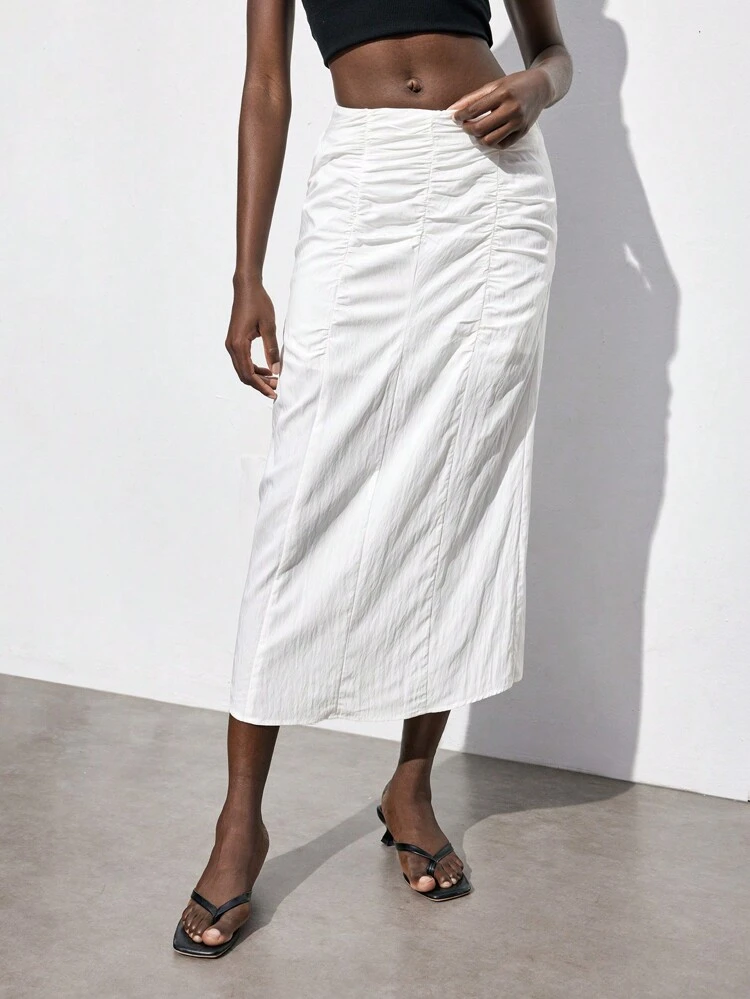 SHEIN Maija Ruched Solid Color Textured Skirt, Summer