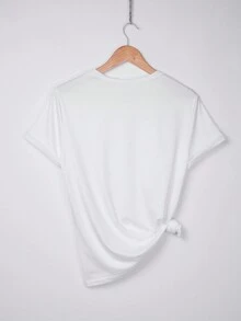 Camiseta de mujer de manga corta y cuello redondo casual de verano con bandera estadounidense impresa en letras