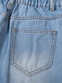 SHEIN Tween Boys'Summer Casual Vintage Washed Patchwork Rough Edges Loose Straight Leg Blue Denim Short,For Summer - Light Wash - View 7
