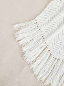 SHEIN Essnce Ladies' Plus Size Hollow Out Knit Vest Top With Tassels, Perfect For Vacation, Casual, Music Festival Or Party - White - View 5