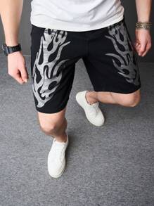 Manfinity Roughcore Men's Printed Loose Fit Bermuda Denim Shorts With Pockets - Black - View 7