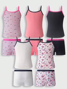 Young Girls' Simple Heart Printed Camisole Top And Briefs Underwear Set - Multicolor - View 2