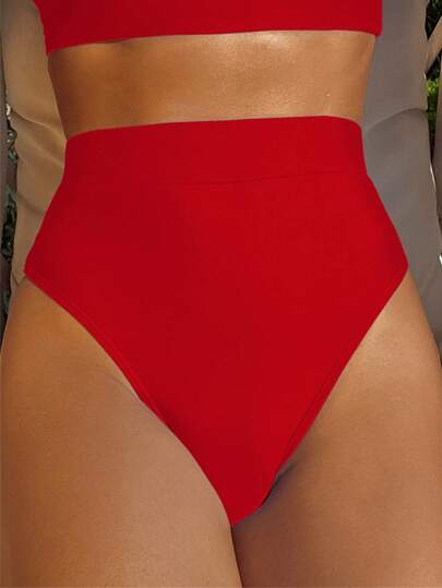 Swim Vcay 2025 Solid High Waist Bikini Bottom, Summer Swim Shorts