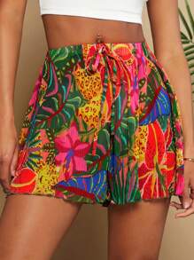 Travachic Quần short nữ dáng rộng xếp ly cạp cao in họa tiết kỳ nghỉ - Nhiều màu - Xem 3