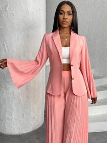 Chiquease Ladies' Fashion Solid Color Long Sleeve Long Pants Suit - Pink - View 3