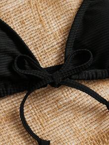 SHEIN Swim Women's Solid Color Halter Halter Sexy Bikini Set, Summer Beachwear - Black - View 3