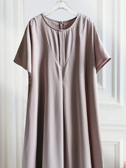 Al Najma 女士圓領休閒純色短袖長T恤，夏季