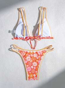 Women's Summer Beach Floral Printed Sexy Bikini Set, Random Print - Multicolor - View 2