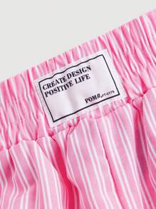 SHEIN MOD Shorts de cintura elástica con decoración de letras y franja rosa y blanca para mujer