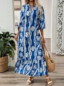 Chiquease Váy suông tay áo cổ chữ V in hoa theo phong cách Bohemian - Nhiều màu - Xem 6