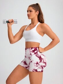 Core Rhythm 女士扎染印花高腰运动短裤女士运动短裤、健身短裤、骑行短裤 - 彩色 - 查看 5