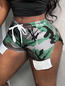 Slaydiva 休閒基本款彈性做工拼色束口迷彩女式超短款街頭短褲 - E - 彩色 - 查看 6