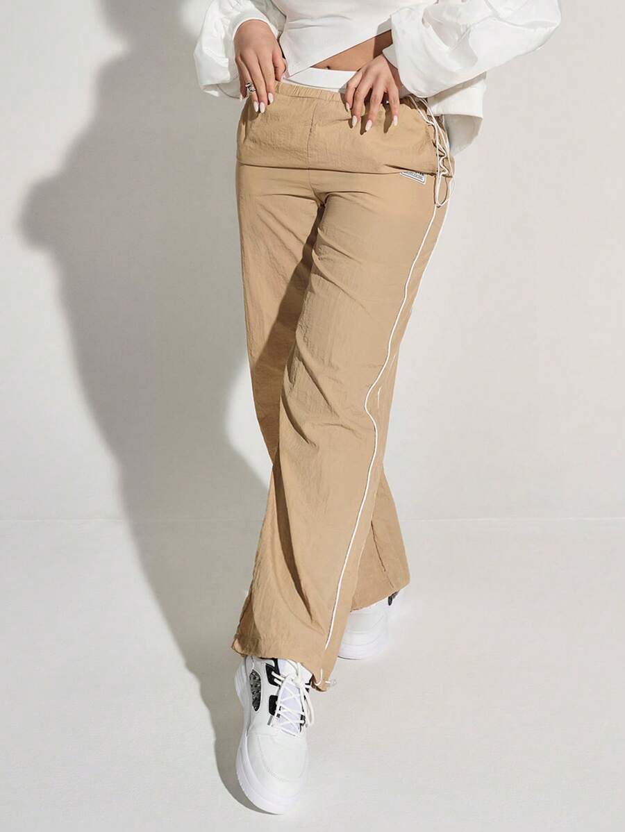 SHEIN X SAMADHI SHEIN Unity Casual Pants With Contrast Edge, Rolled Hem And Slanted Pockets Fall Cloth For Women - Khaki - View 1