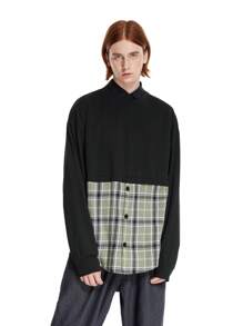 Manfinity VCAY Designer Hybrid Flannel Checked Sweatshirt - Black - View 1