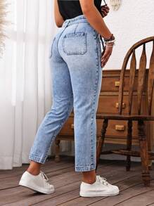 EMERY ROSE 大码女式腰带口袋牛仔休闲度假裤 - 中等水洗藍 - 查看 2