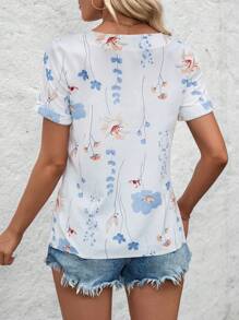 SHEIN Clasi Chemise décontractée pour femme imprimée de fleurs - Blanc - Voir 2