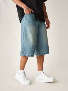 Manfinity Hypemode 男士寬鬆休閒丹寧卡其短褲，夏季牛仔短褲帶口袋