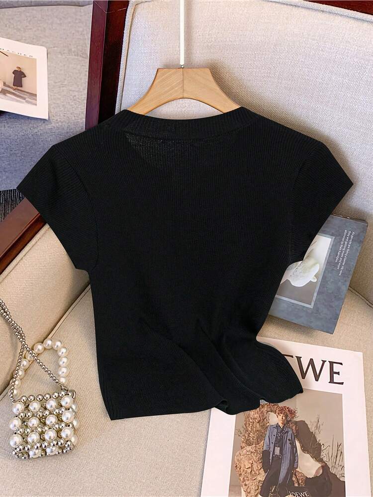 Plus Size Women's Fashion Solid Color Short Sleeve Knit Top