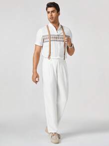 Manfinity Homme 男士編織直腿背帶連身褲，日常休閒穿著，適用於春夏季節 - 白色 - 查看 6