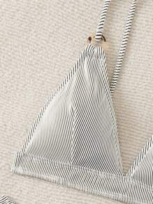 SHEIN Swim Ladies' Striped Sexy Bikini Set For Beach Vacation, Two-Piece Swimwear,Summer Beach
