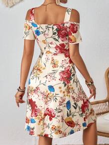 SHEIN VCAY 女士浪漫V領空心寬帶A字擺度假背心裙，夏季