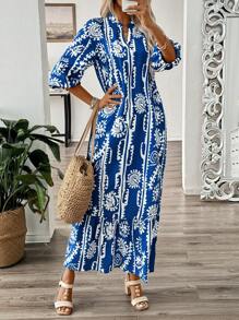 Chiquease Váy suông tay áo cổ chữ V in hoa theo phong cách Bohemian - Nhiều màu - Xem 3