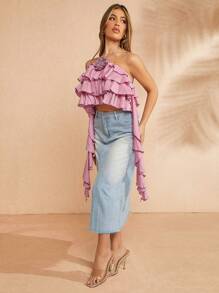 SHEIN Unity 3D Rosetten geschichteter Rüschen drapierter Top