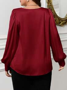 SHEIN Privé Blus Ukuran Plus - Burgundy - View 2