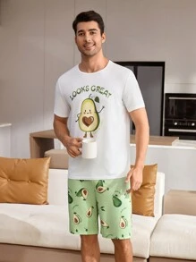 Summer Avocado Cute 2pcs Men's Homewear Set - Multicolor - View 4