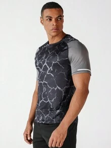 男友风男士时尚印花拼布短袖运动 T 恤，夏季返校季 - 彩色 - 查看 6