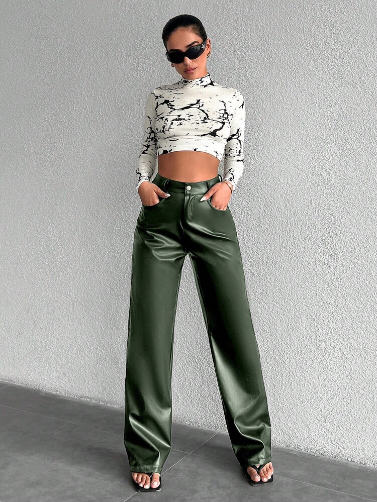 EURMUSE Women'S Straight Leg Jeans - Army Green - View 5