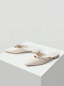 MOTF PREMIUM WOMEN SOLID COLOR SIMPLE BOWKNOT DECORATION POINTED TOE FLAT SHOES, FOR CHRISTMAS FALL NEW YEAR HOLIDAY - Beige - View 4