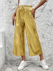 SHEIN LUNE Damen Goldfolie glänzende lange Hose - Gold - Übersicht 4