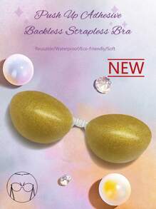Sujetador adhesivo de silicona transparente con brillo dorado
