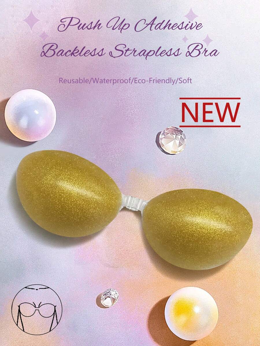 Sujetador adhesivo de silicona transparente con brillo dorado