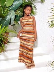 SHEIN Robe sans manches décontractée et de vacances pour préadolescentes