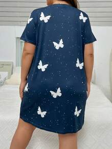 Vestido de pijama de manga corta con estampado de mariposa y cuello redondo, para uso en verano, talla grande