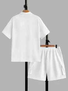 Manfinity Homme Men's Flap Pocket Shirt And Shorts Summer Outfit - Beige - View 2