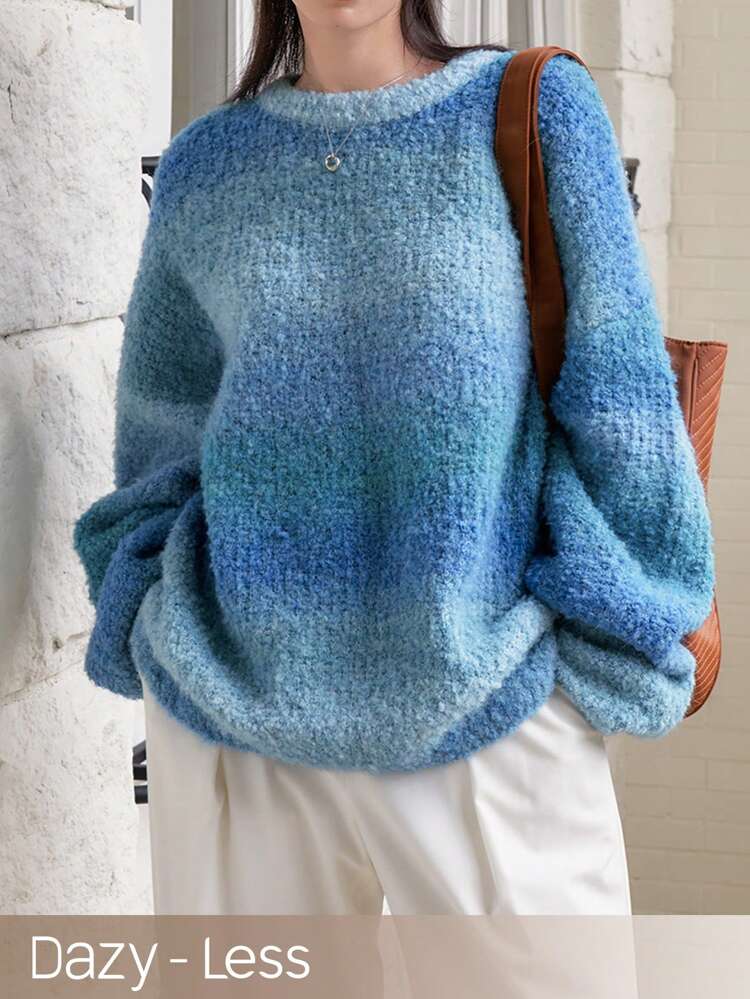Women's Casual Loose Ombre Drop Shoulder Knitted Sweater, Spring Autumn,Fall Women Clothes
