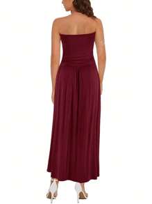 Women's Solid Color Strapless Cold Shoulder Loose Midi Dress