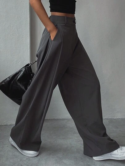 DAZY Women's Solid Color Casual Fit Casual Street Style Daily Wide Leg Pants Y2k,Teacher Pants