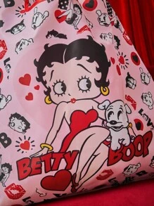 Betty Boop | ROMWE Bolsa de armazenamento com desenho de Cartoon Doce e Adorável, Grande capacidade, Bolsa de compras portátil dobrável com compartimento para moedas. - Multicolorido - Visão 11